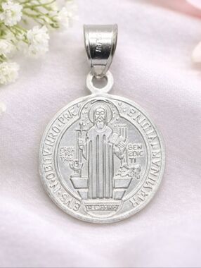 St Benedict Medal Pendant Large 925 Sterling Silver Mex. San Benito Charm 3.15cm